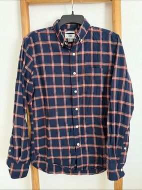Old Navy Navy and Orange Flannel Button-Down Shirt | Slim Fit
